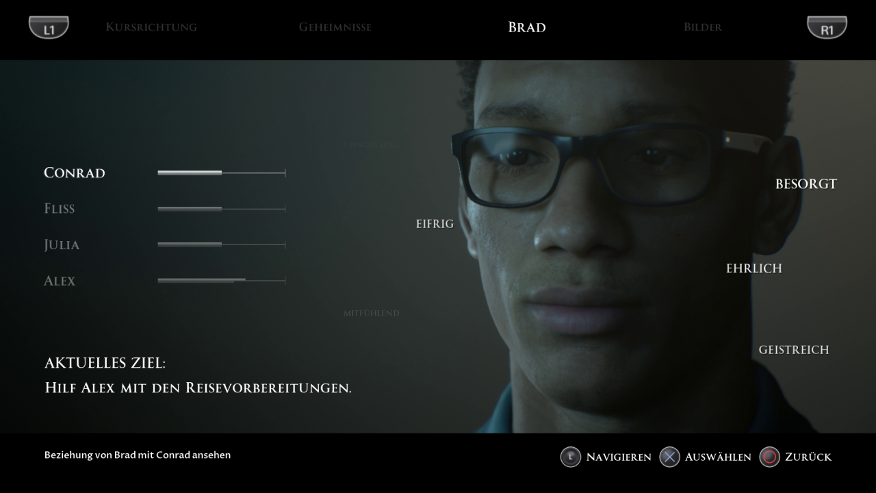 [27/08/2019] Wie bei Until Dawn seht ihr im Menü die Beziehungen zu den anderen Charakteren.