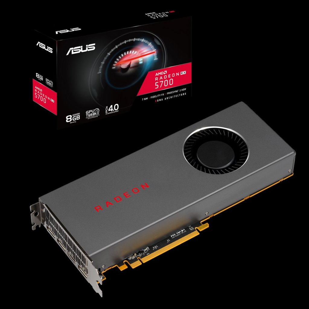 [20/09/2019] Die AMD Radeon RX 5700 wurde zunächst nur im AMD-Referenzdesign angeboten - Partnerhersteller wie hier Asus sorgten für eigene Label und Verpackungen.