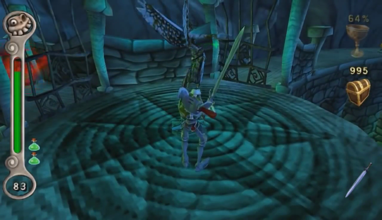 [29/10/2019] Im PSP-Remake ist Sir Daniel Fortesque schwer vom Hintergrund zu unterscheiden, weil durch fehlende Beleuchtungseffekte ebenso Tiefe fehlt. &nbsp; (1)