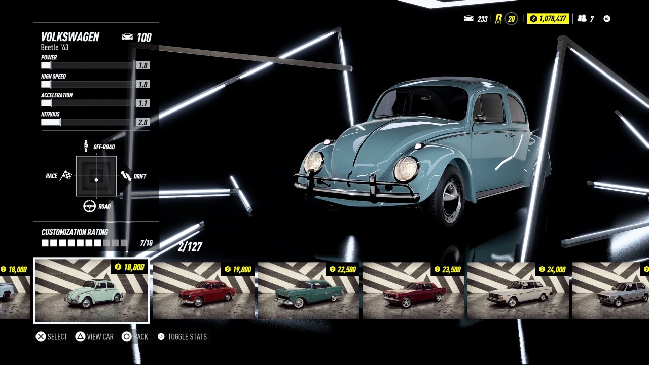 Im neuen Need for Speed erwarten euch über 100 verschiedene Fahrzeuge. Neben zahlreichen Sportwägen gibt es aber auch Klassiker wie den guten alten Käfer.