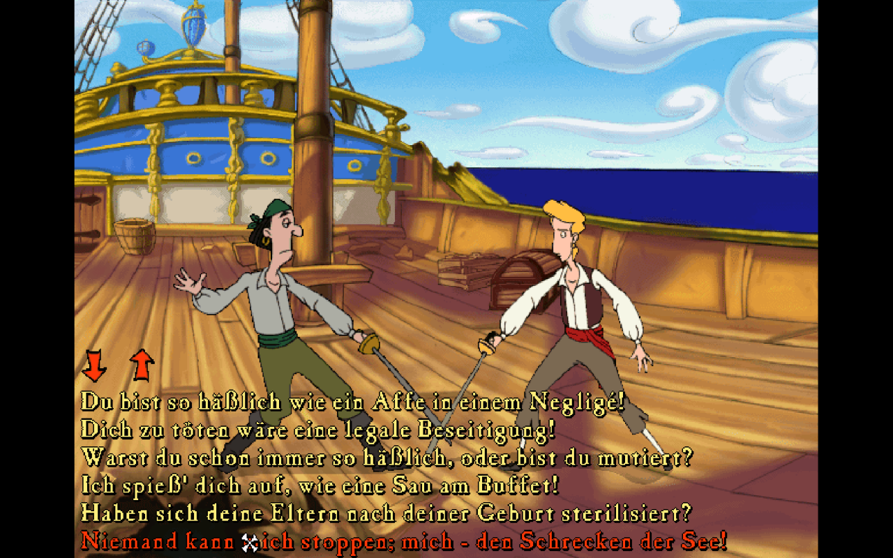 [18/10/2019] Das Beleidigungsfechten aus dem ersten Teil feiert in Monkey Island 3 sein Comeback. Diesmal müssen sich die verbalen Schmähungen sogar reimen.