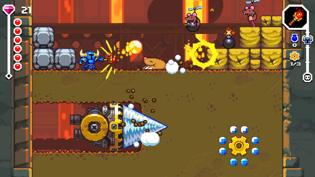[06/12/2019] Drill Knight und seine infernalischen Bohrmaschinen lauern an vielen Stellen unter der Erde. Manchmal müsst ihr sie aufhalten, manchmal ihnen ausweichen.
