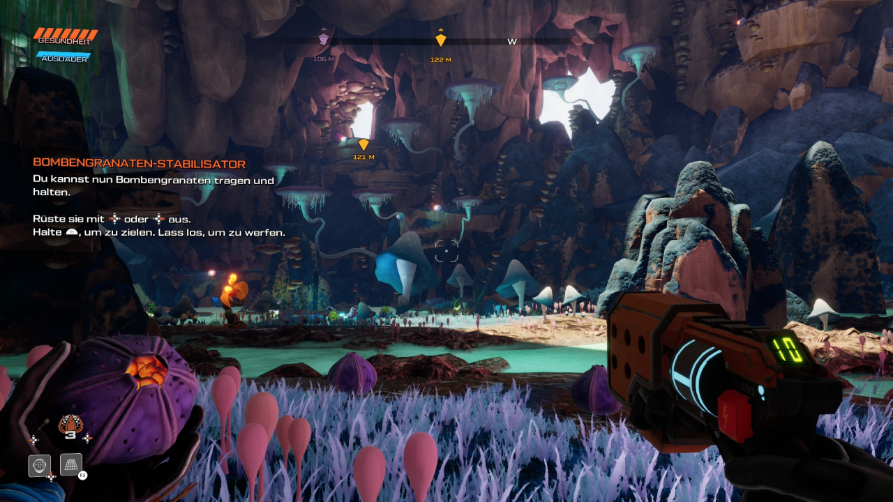Die Welt von Journey to the Savage Planet ist kunterbunt und abwechslungsreich gestaltet. Leider gibt es keine Karte.