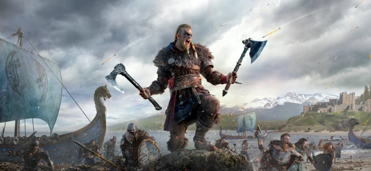 Der Recke aus Assassin's Creed Valhalla mit Doppel-Axt.