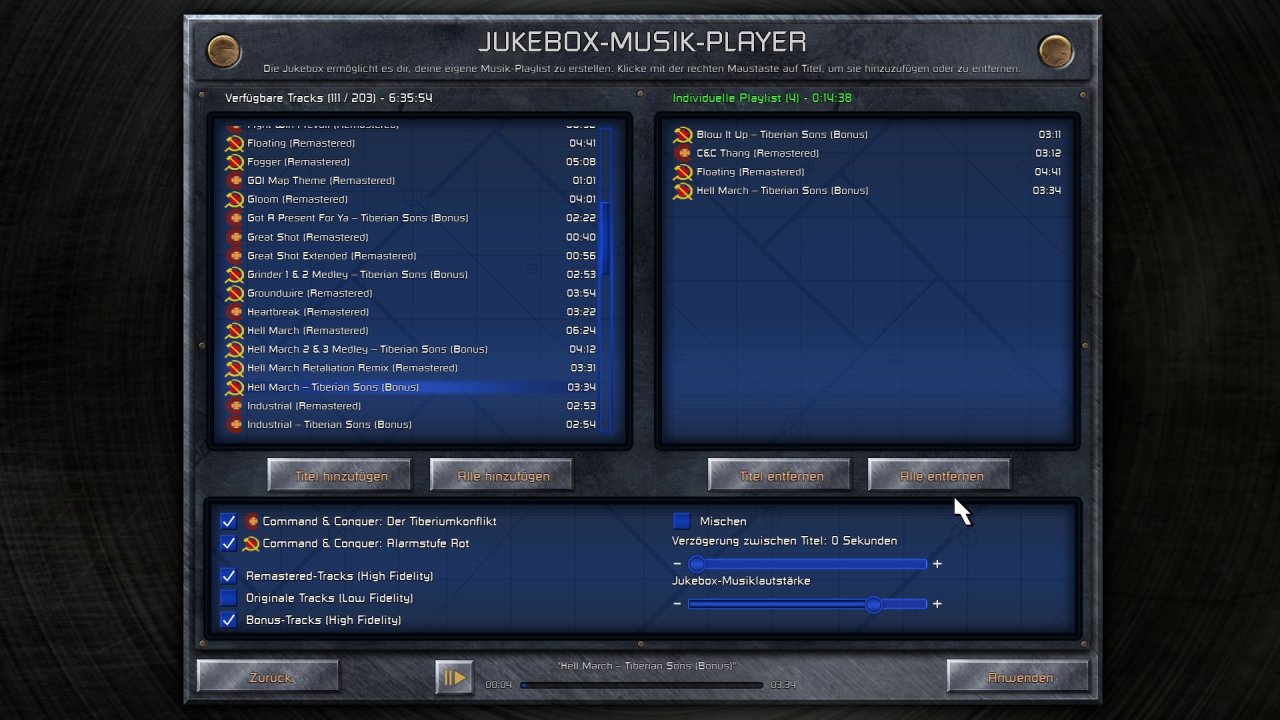 [05/06/2020] Der kultige Soundtrack wurde komplett überarbeitet. Im Jukebox-Menü könnt ihr euch eure eigene Playlist zusammenstellen.