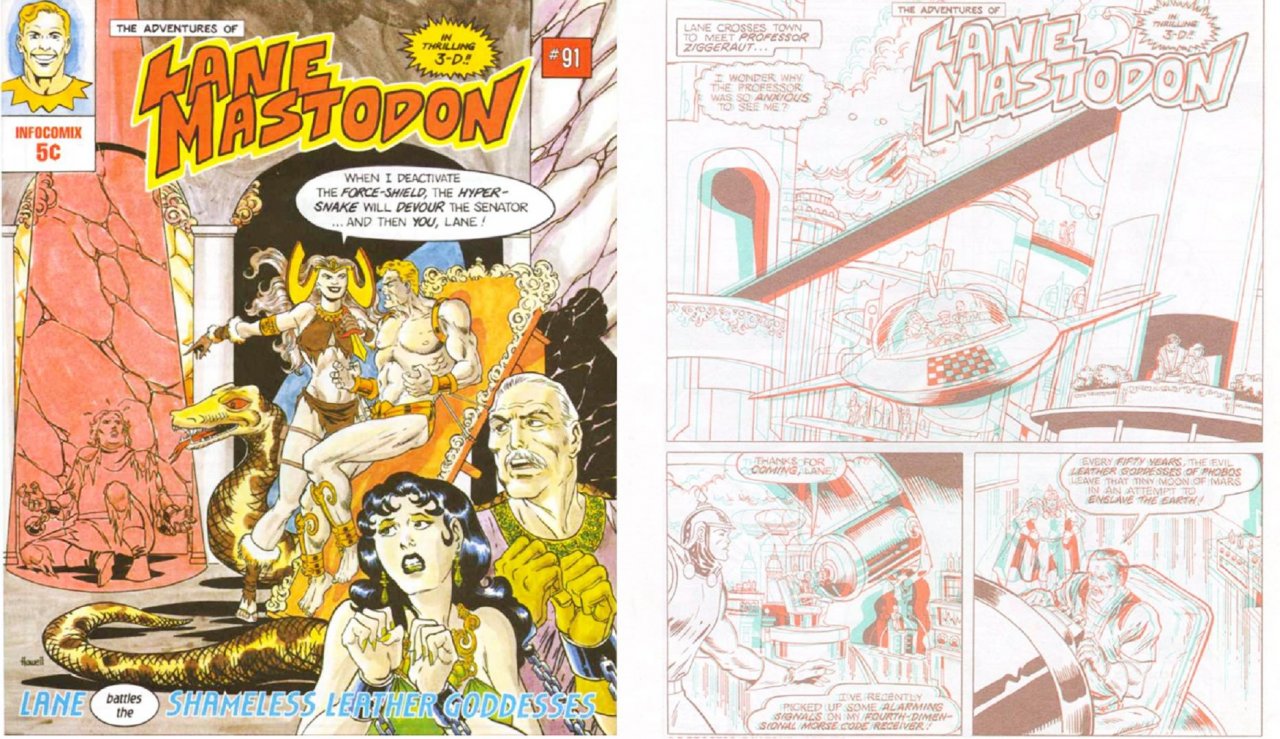 [16/07/2020] Das Comic-Heft The Adventures of Lane Mastodon enthält wichtige Tipps. Damit der Nutzer wegen der stereoskopischen Bilder nicht erblindet, liegt auch eine 3D-Brille bei.