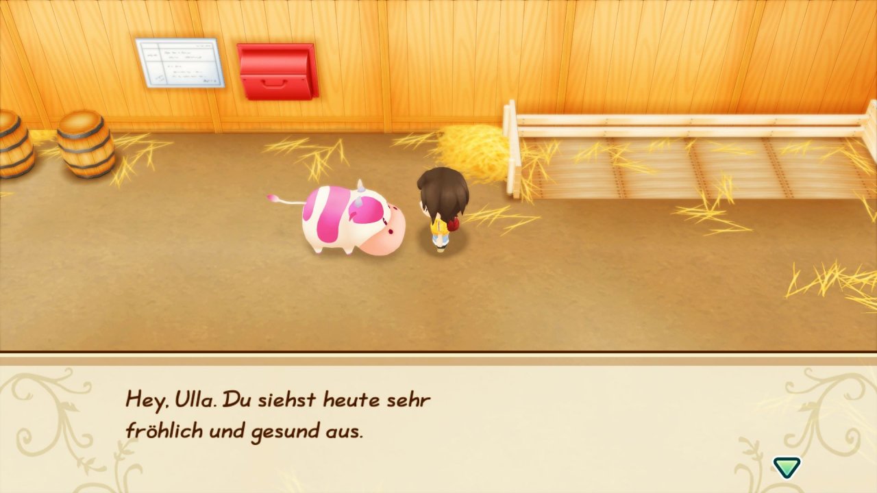 [27/08/2020] Ist sie nicht niedlich? Kühe existieren im Remake in verschiedenen „Geschmacksrichtungen“. Diese Züchtung gibt Erdbeermilch. Noch ist sie aber ein Kalb.