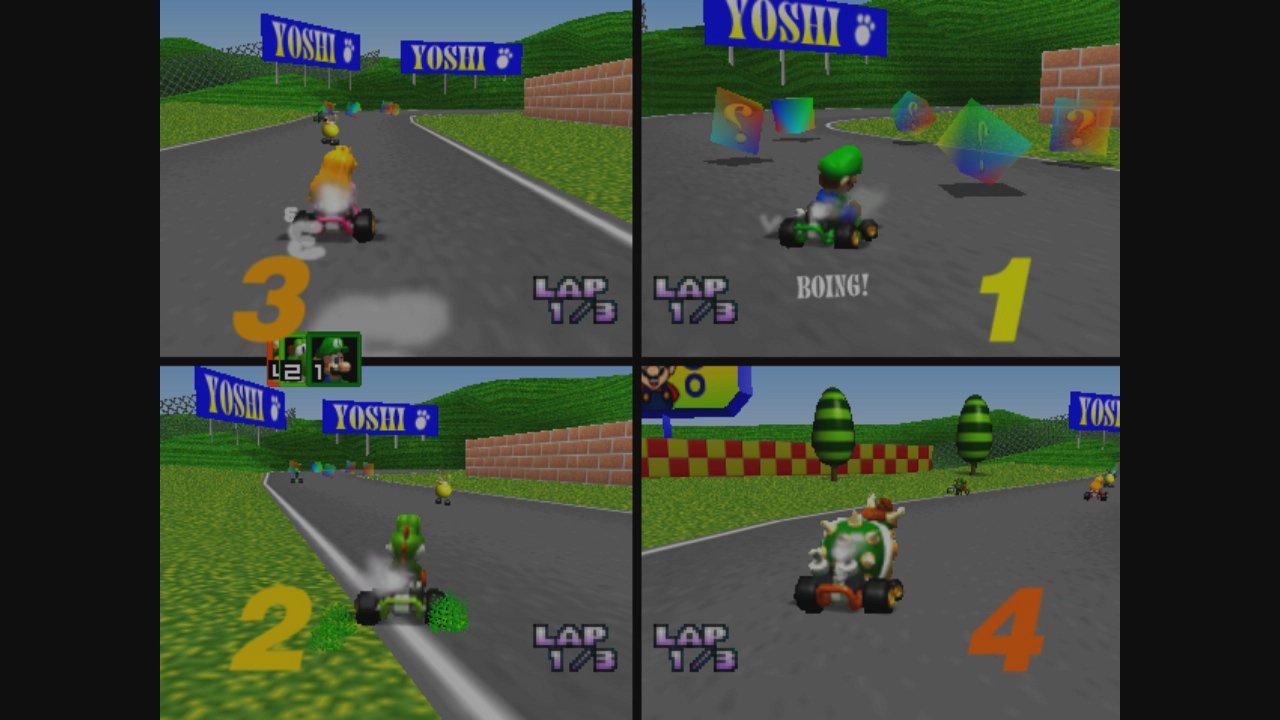 Beim Multiplayer mit vier Spielen kommt das N64 zwar mitunter ganz schön ins Ruckeln, ein riesiger Spaß ist das Zocken mit Freunden aber trotzdem.