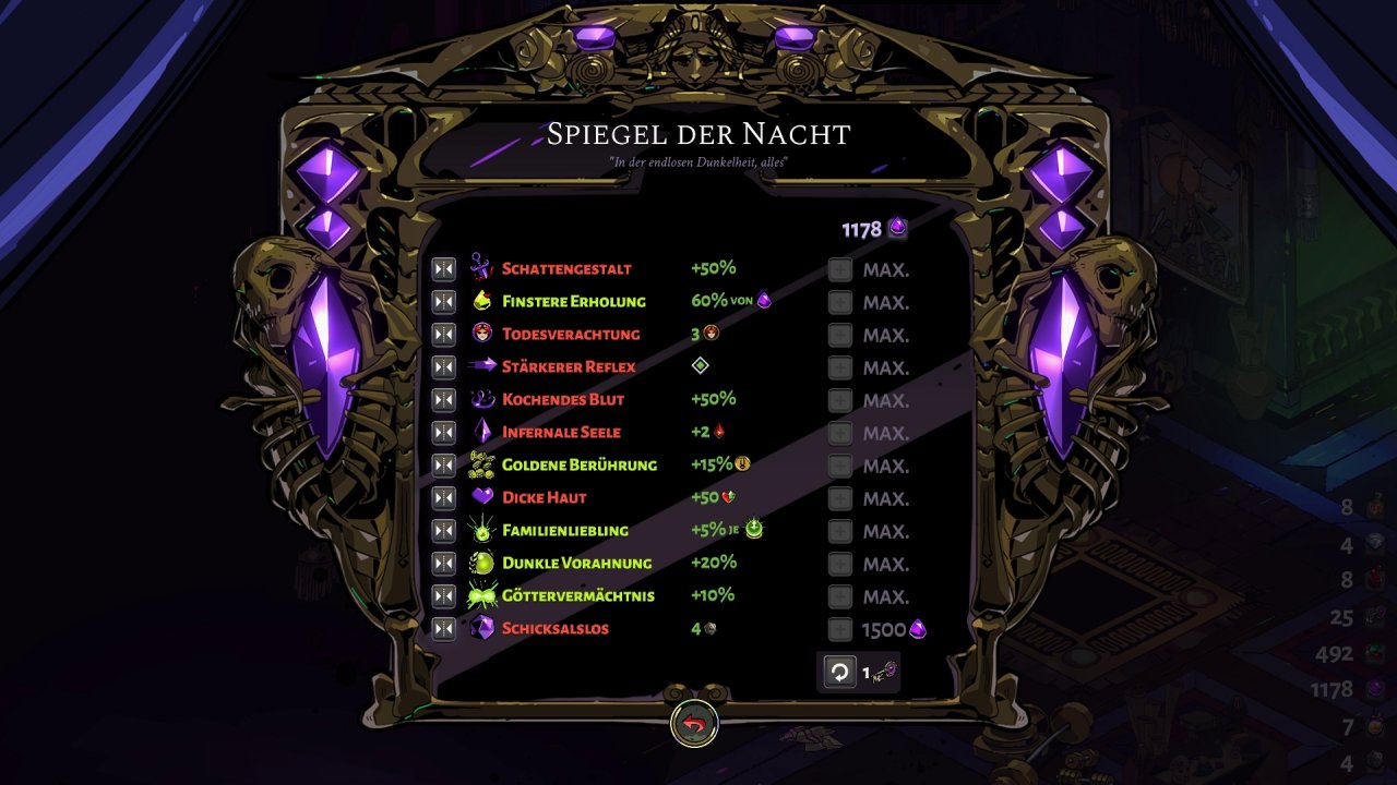 [22/09/2020] Jede Eigenschaft am Spiegel lässt sich in zwei Varianten umschalten, das ermöglicht unterschiedliche Builds.