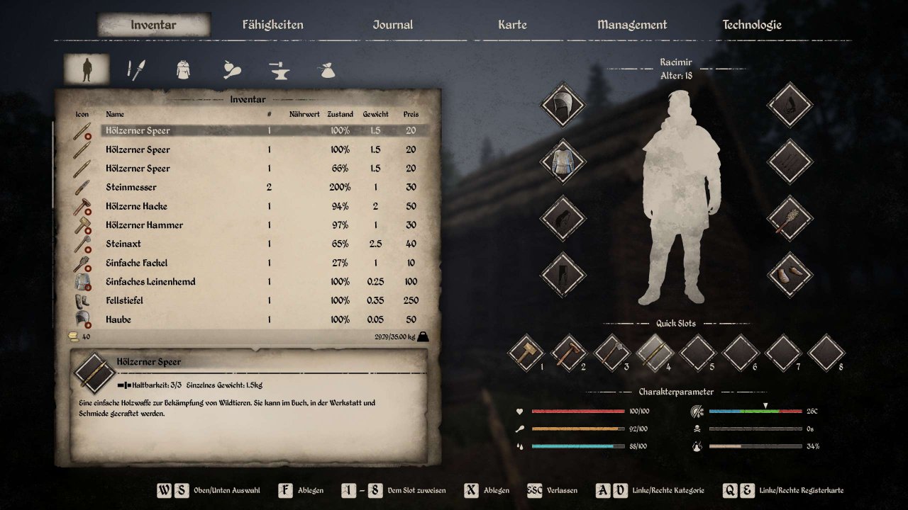 [29/09/2020] Über das Inventarmenü könnt ihr Gegenstände passenden Quickslots zuweisen und sehen, welche Items ihr mit euch führt.