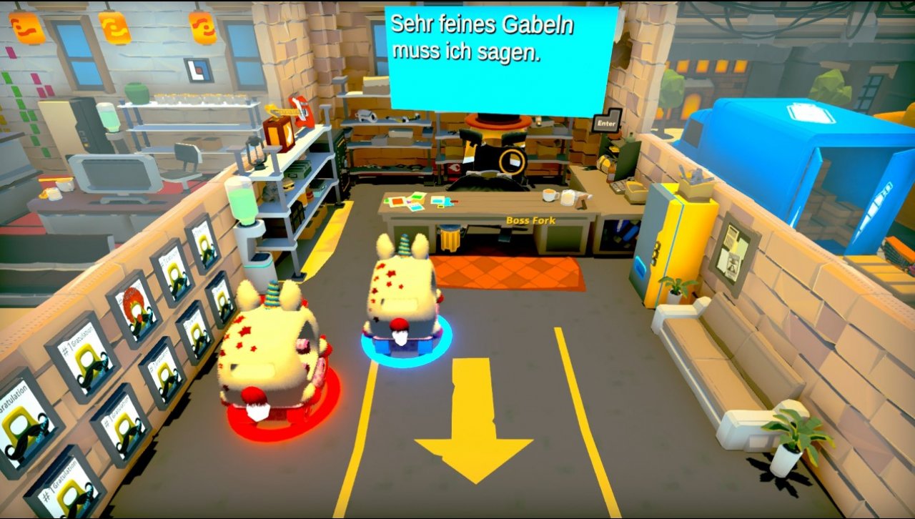 [14/10/2020] Der Boss Fork wirkt wie eine 1:1-Kopie des Zwiebelkönigs aus Overcooked, der weniger lustig und symphatisch ist.