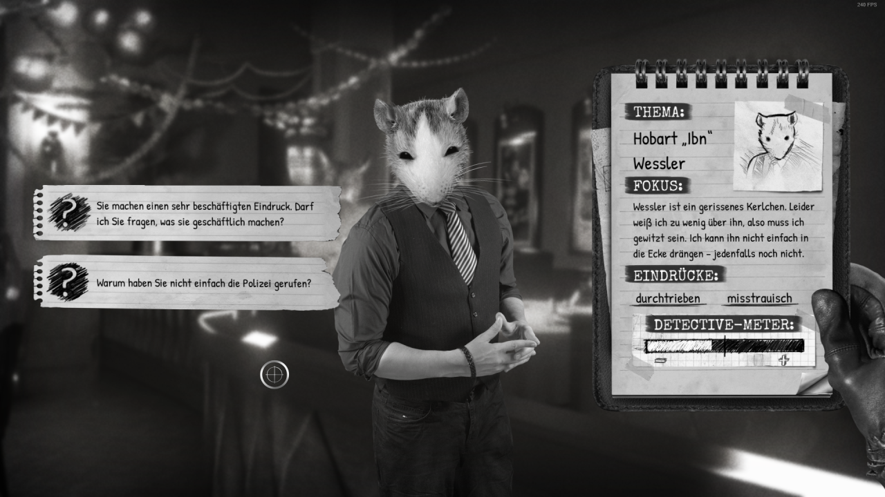 [20/11/2020] Die Verhörmechanik ist zwar eine nette Abwechslung, oft können wir aber nur raten, was die richtige Antwort ist. Der Detective-Meter zeigt an, wie gut wir uns schlagen.
