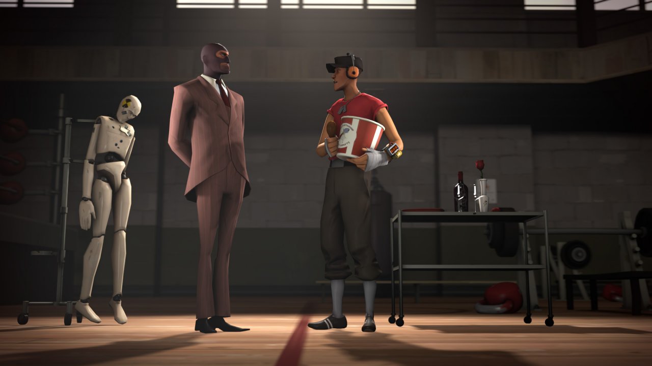 [14/12/2020] In Team Fortress 2 schlüpft Gabe Newell am liebsten in die Rolle des schlanken, hinterhältigen Spions (hier links im Bild).