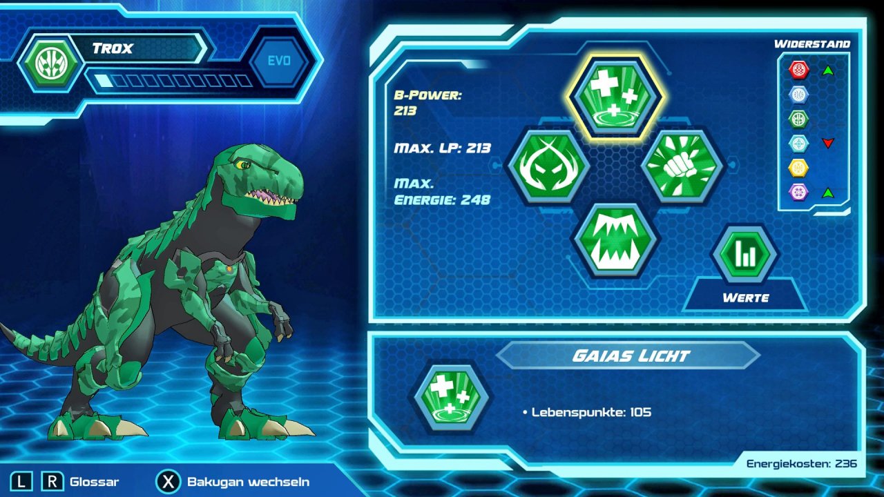 [08/01/2021] Die Attacken, Schwächen, Stärken und Werte eurer Bakugan seht ihr im Team-Bereich. Neue Angriffe kauft ihr durch in Kämpfen verdientes Geld.