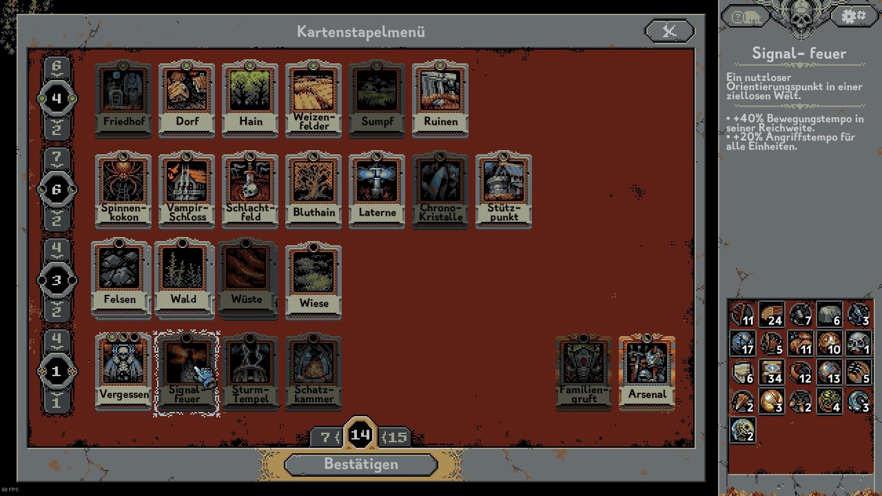 [09/03/2021] Im Kartenstapelmenü stellen wir unser Deck zusammen.