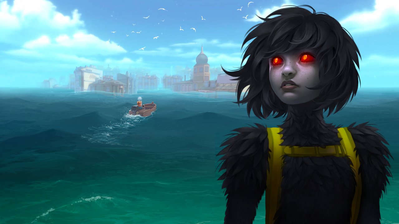 Ein Charakter aus Sea of Solitude mit schwarzen Haaren und roten Augen