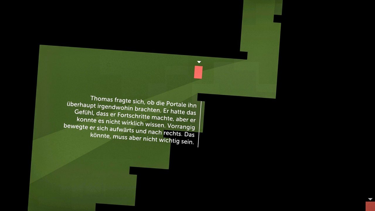 [05/03/2021] In den ersten Levels analysiert Thomas gekonnt, in welch seltsamer Lage er sich befindet. Im Verlauf des Abenteuers versucht er, der Spielwelt zu entkommen.
