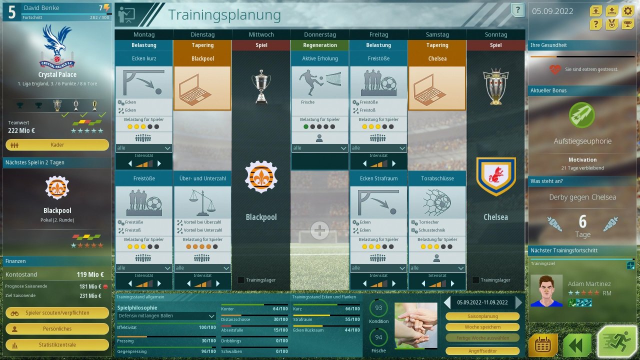 [22/06/2021] Als Manager habt ihr alle Hände voll zu tun: Ihr müsst euch beispielweise um die wöchentlichen Trainingspläne kümmern.