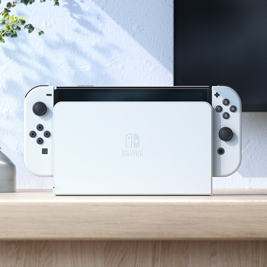 Das weiße Modell der Nintendo Switch OLED