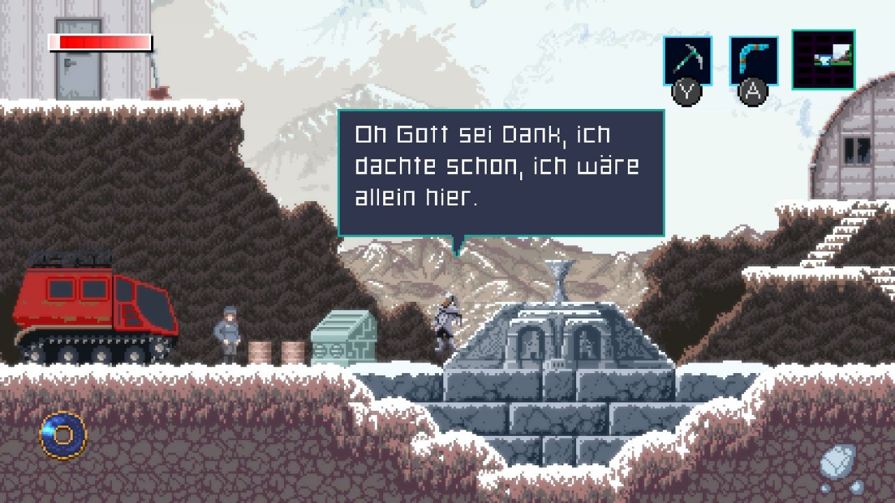 [23/09/2021] Rechts von Indra markiert der Brunnen einen Speicherpunkt. Hier kommt ihr nach dem Bildschirmtod wieder zu euch und hier sichert ihr euren Fortschritt.
