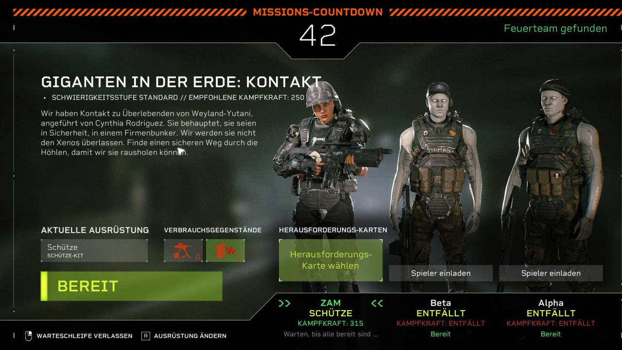 [14/09/2021] Bei Missionsstart stellt Euch Aliens: Fireteam Elite zwei KI-Begleiter zur Seite, die ihr alsbald durch echte Mitspieler ersetzen solltet.