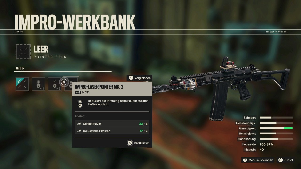 [06/10/2021] An der Werkbank verwandeln wir gefundene Ressourcen in nützliche Upgrades und Mods für unsere Waffen.