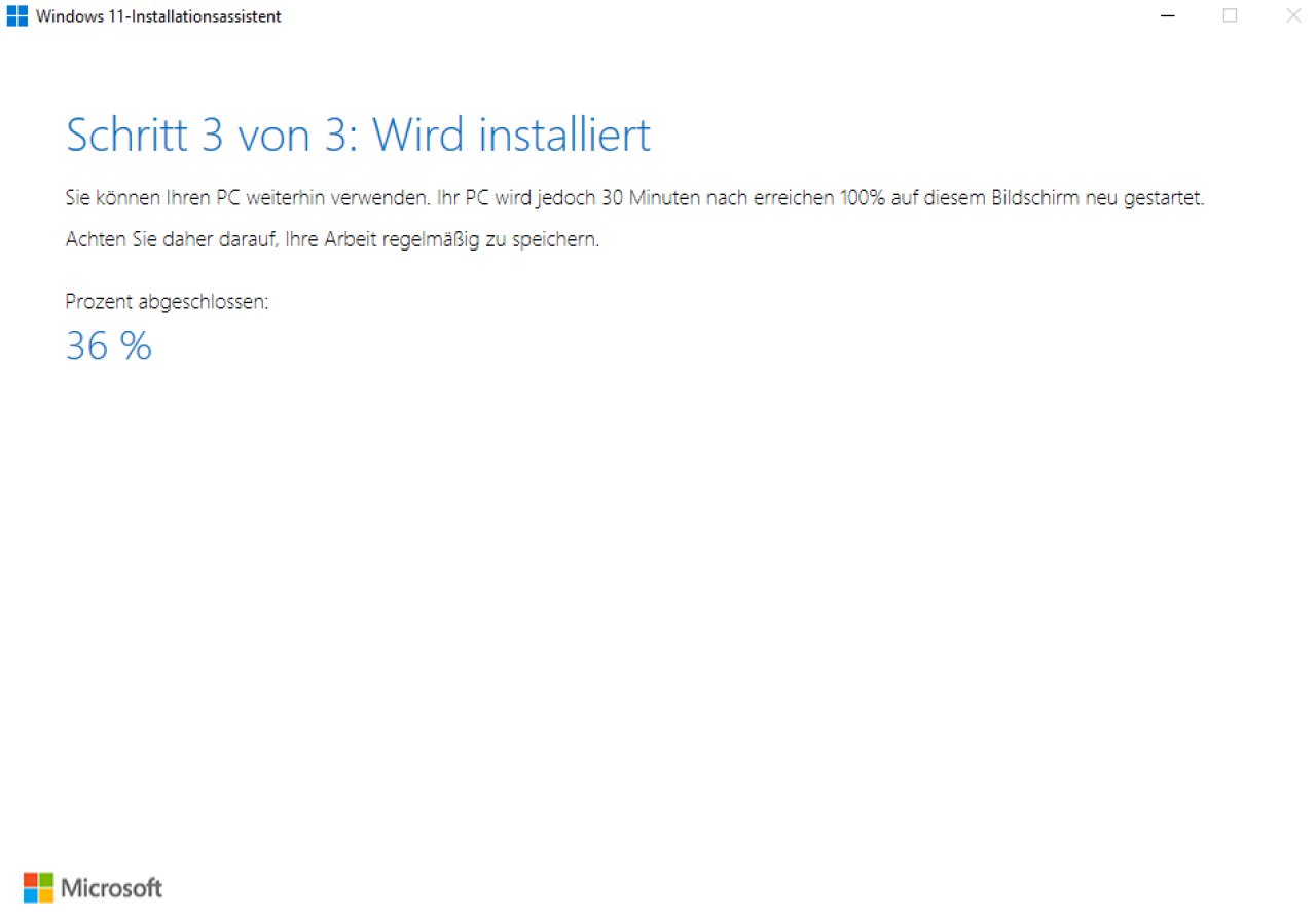 [08/10/2021] Windows 11 - Statusmeldung bei der Installation des Upgrades mit dem Assistenztool