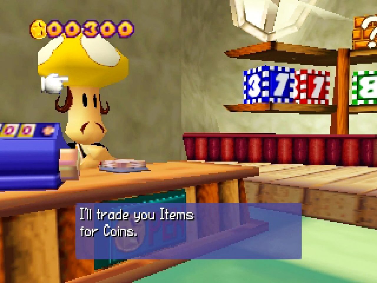 [09/11/2021] Statt regulären Items gab es in Mario Party 1 verschiedene Würfel mit besonderen Eigenschaften zu kaufen, die auf Brettern zufällig den regulären Würfel ersetzen.