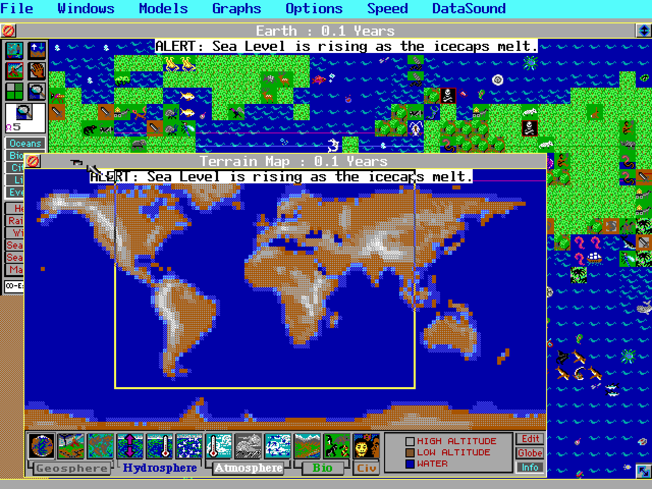 [10/12/2021] In Will Wrights SimEarth aus dem Jahr 1990 gilt es, einen gesamten Planeten zu verwalten und dessen Bürger irgendwann ins Weltall zu führen.