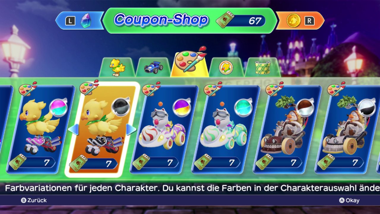 [02/03/2022] Im Verlauf des Spieles wird man immer wieder mit Coupons belohnt. Mit diesen Coupons kann man im In-Game-Shop Charaktere, Fahrzeuge, Farben, Aufkleber und Hintergründe für das Menü kaufen. &nbsp;