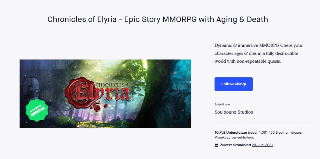 [11/03/2022] Der Kickstarter von Elyria war ein voller Erfolg: Das Finanzierungsziel wurde mehr als erreicht und später durch weitere Unterstützerpakte auf der Website ergänzt. &nbsp;