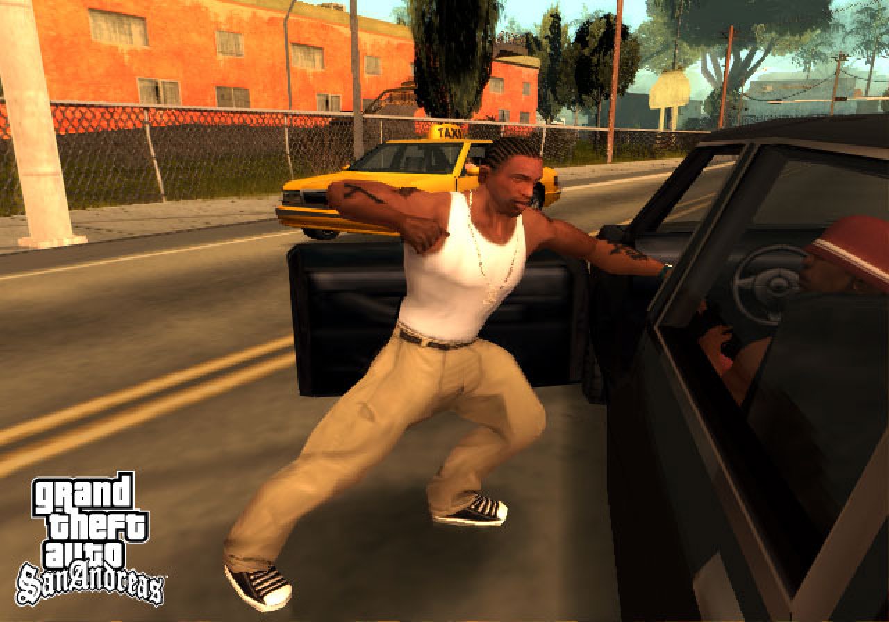 CJ aus GTA San Andreas schnappt sich ein Auto