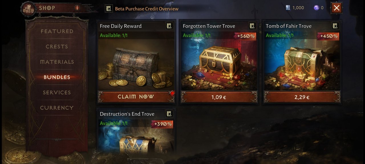 [25/04/2022] Materialen, Währungen, Schatzkisten: Der Shop war schon während der&nbsp; Beta zum Bersten voll. (Screenshot aus der Beta)