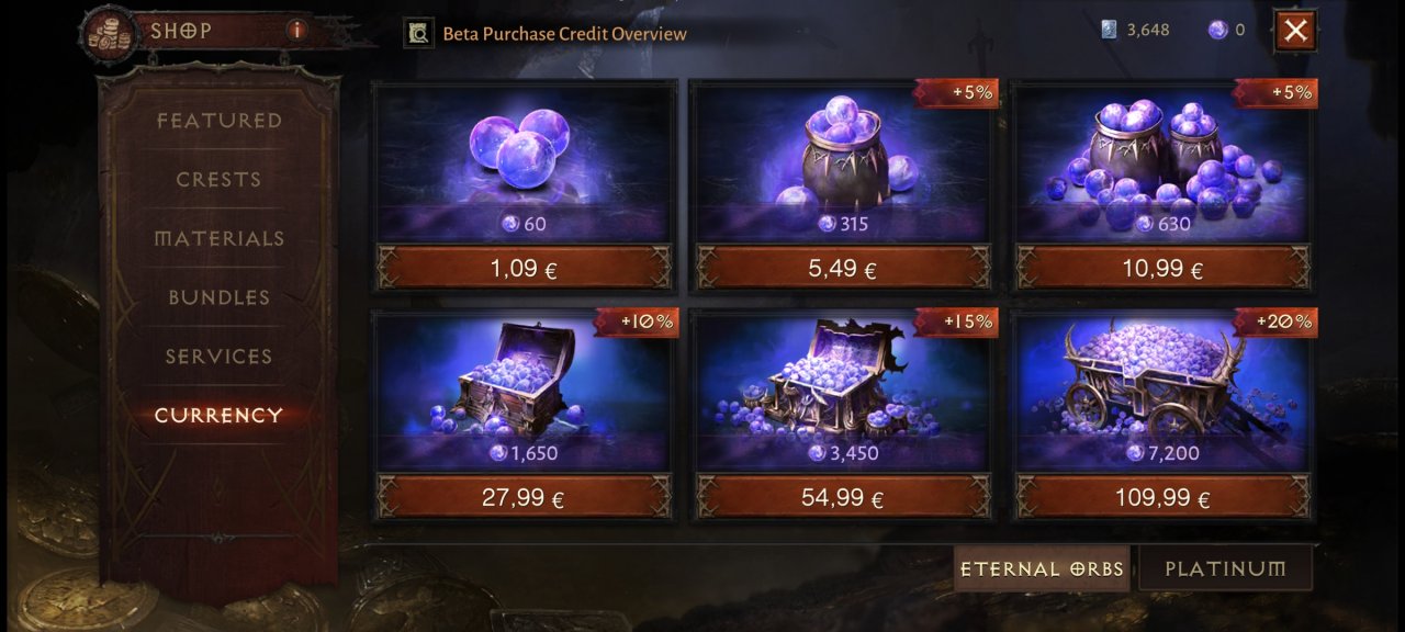 [25/04/2022] Währungen wie diese Eternal Orbs könnt ihr euch langsam erspielen oder gegen echtes Geld kaufen.&nbsp;(Screenshot aus der Beta)