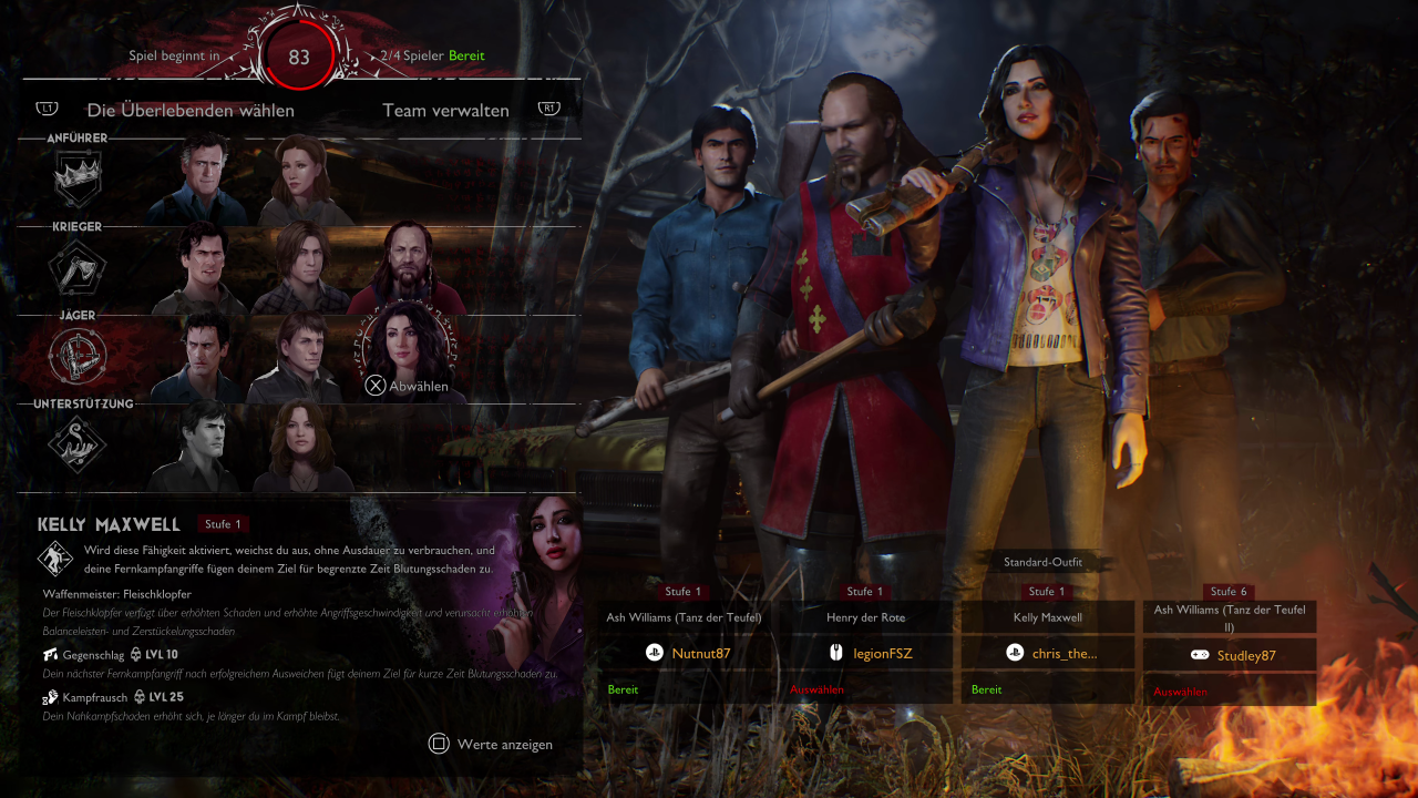 [20/05/2022] Vor jedem Match sucht ihr euch einen Charakter aus vier unterschiedlichen Klassen aus. Eine Version von Ash Williams ist in jeder Klasse vertreten. (PS5)