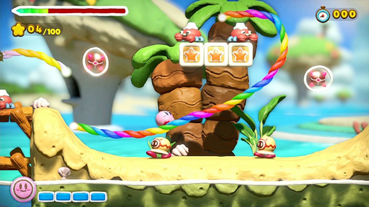 [08/06/2022] Mal was anderes: Auch in der Kirby-Reihe experimentieren die Entwickler gerne. Hier sehen wir Kirby und der Regenbogen-Pinsel im Knetgummi-Look.