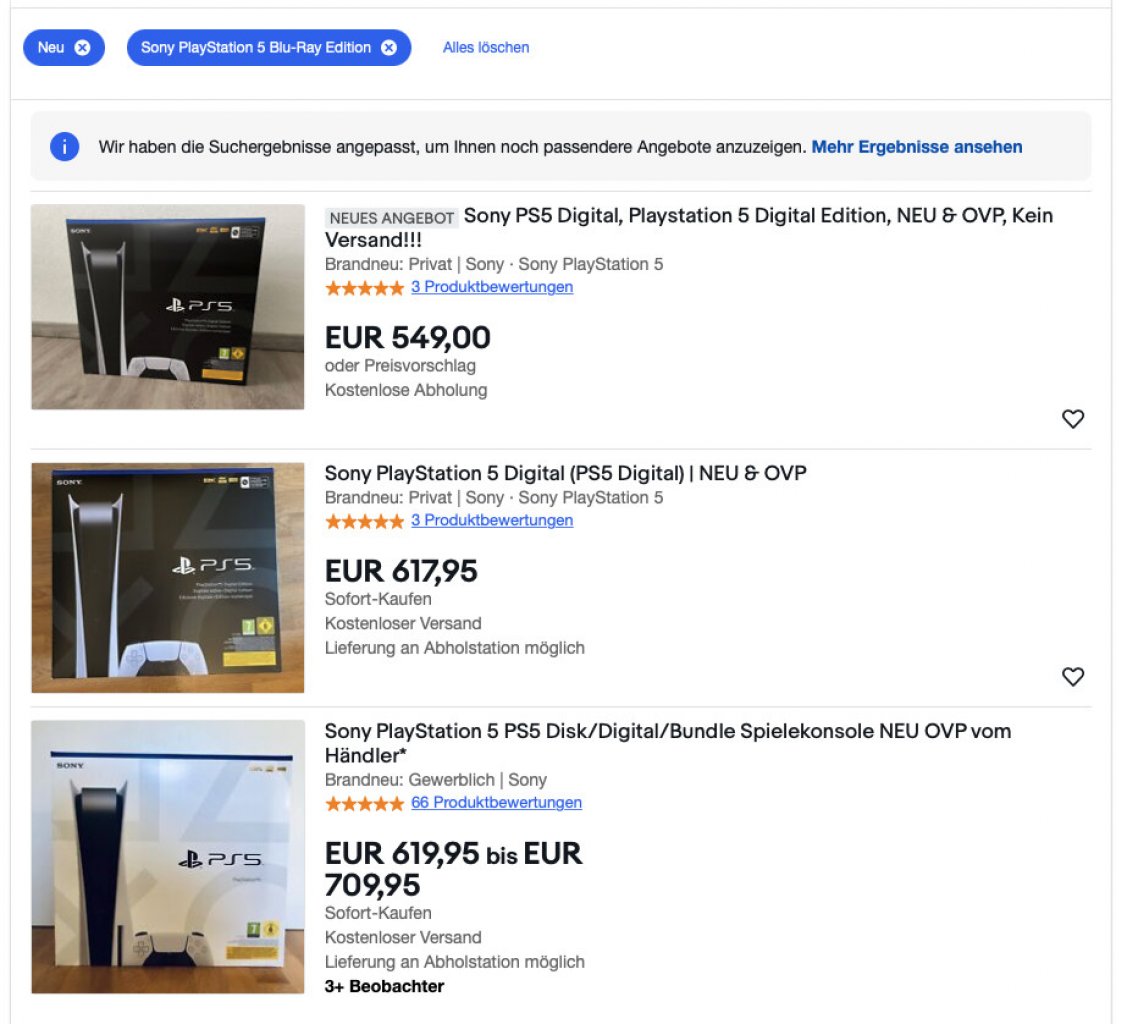 [29/06/2022] Erfreuliche Entwicklung: Die Preise für die PS5 Disc Edition sinken bei ebay.
