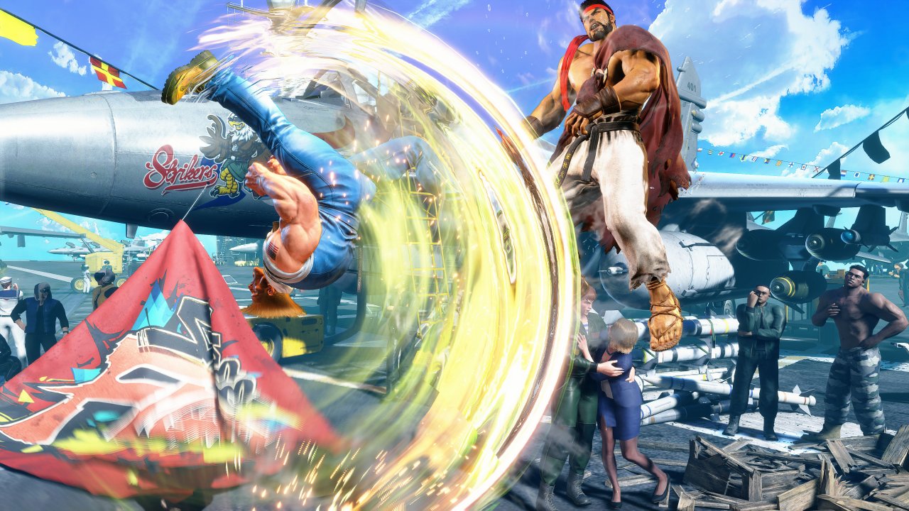 Guile kämpft gegen Ryu.