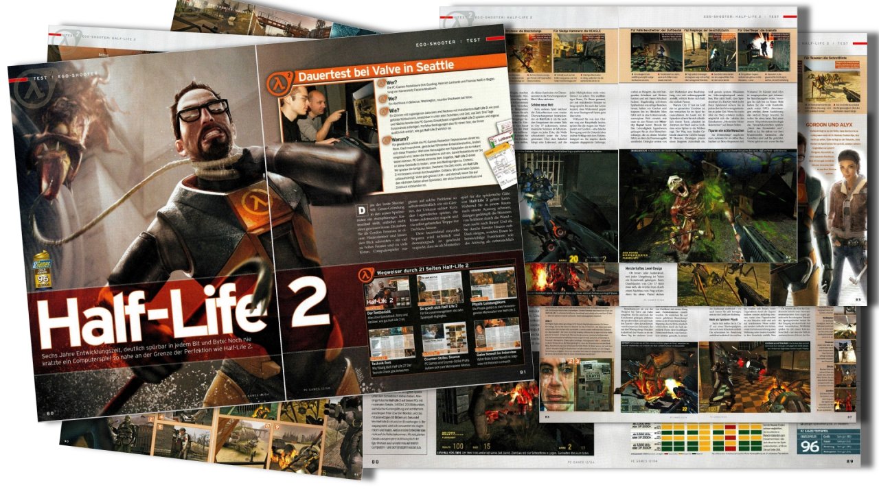 [26/09/2022] Der deutschlandexklusive Test zu Half-Life 2 war ein Brett: 16 prallvolle Seiten, tolle Gestaltung, ein aufwändiger Text und dazu eine Hammer-Wertung von 96 Punkten.