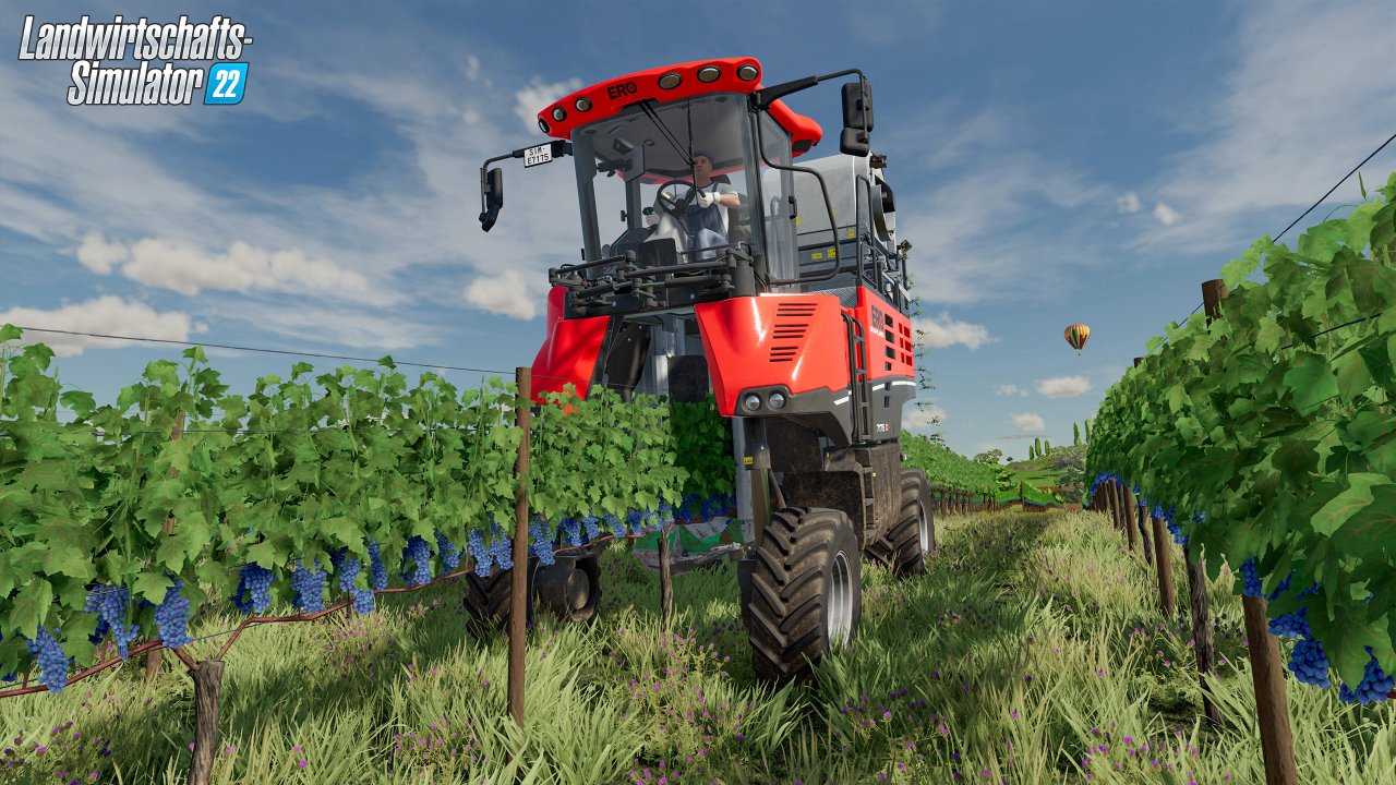 Weinernte im Landwirtschafts-Simulator 22 mit großem Gerät.