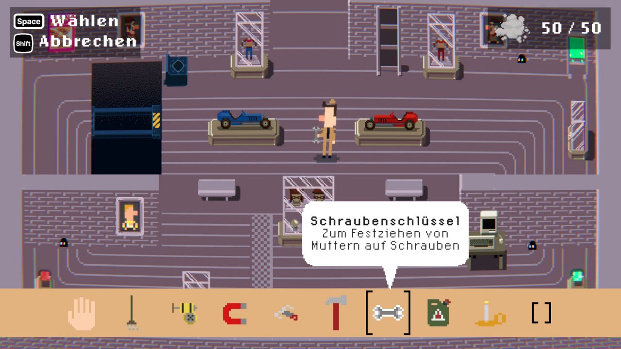 [26/10/2022] Im Adventure-Teil, der die Story erzählt, greift man auf ein klassisches Inventar zurück. In dieser Szene benutzt der Protagonist einen Schraubenschlüssel, um links oben eine Brücke auszufahren. &nbsp;