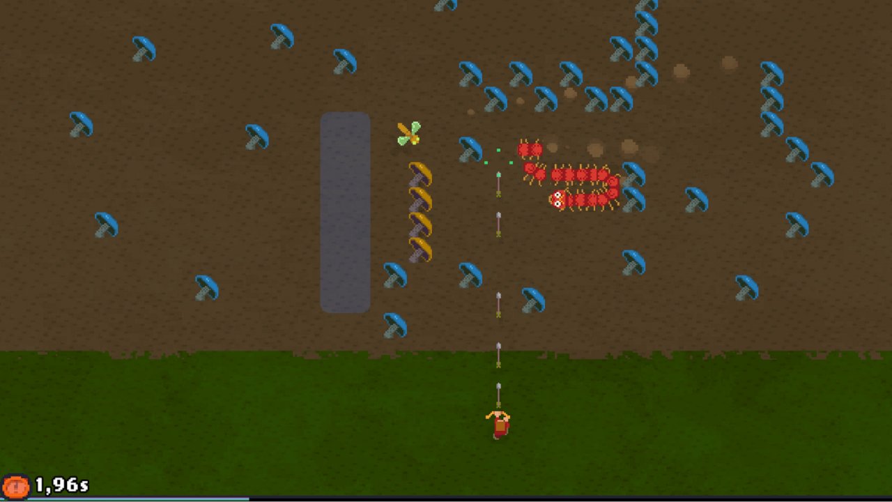 [26/10/2022] So sieht die Pilzwelt des Shoot ’em ups Millipede in der Atari-Mania-Version aus.