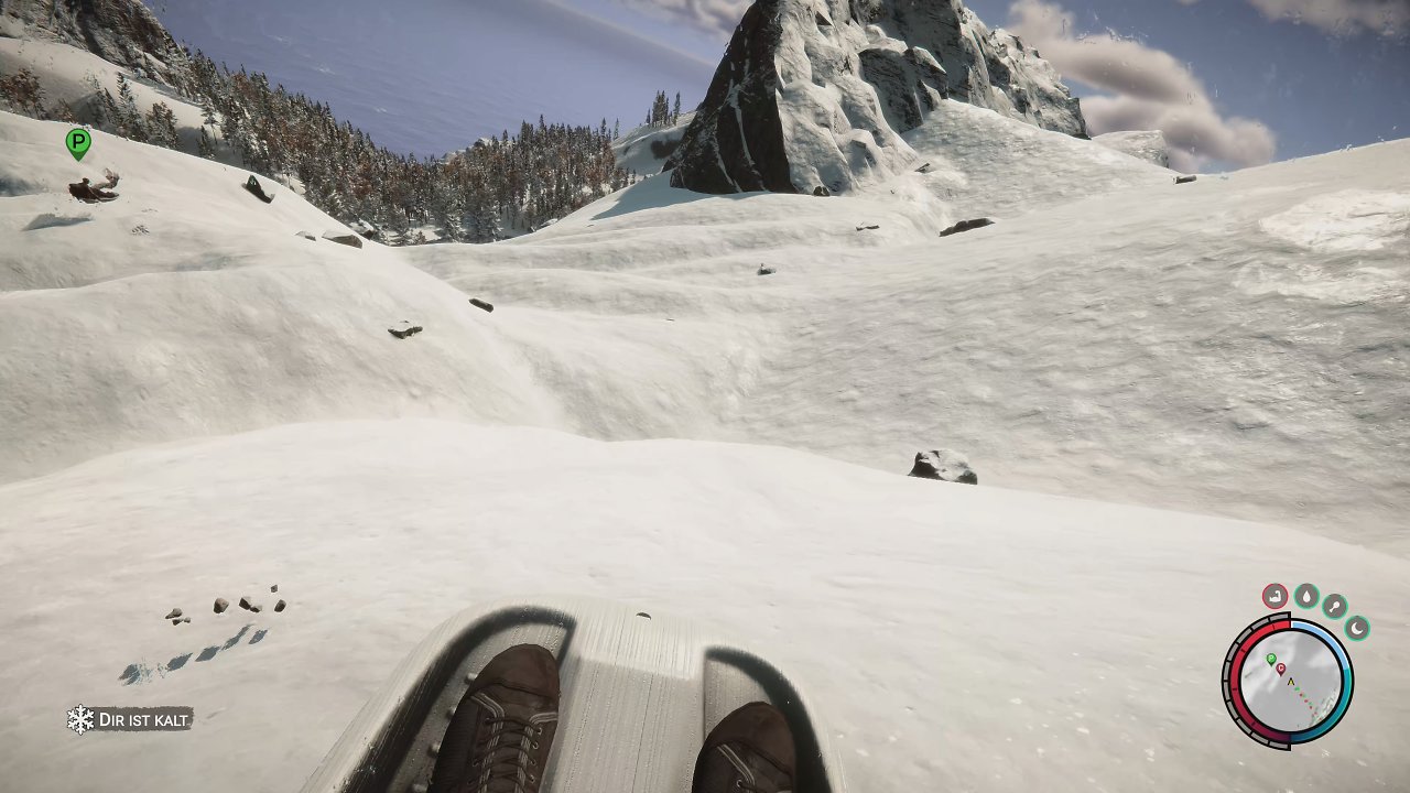 Spieler fährt auf Schlitten