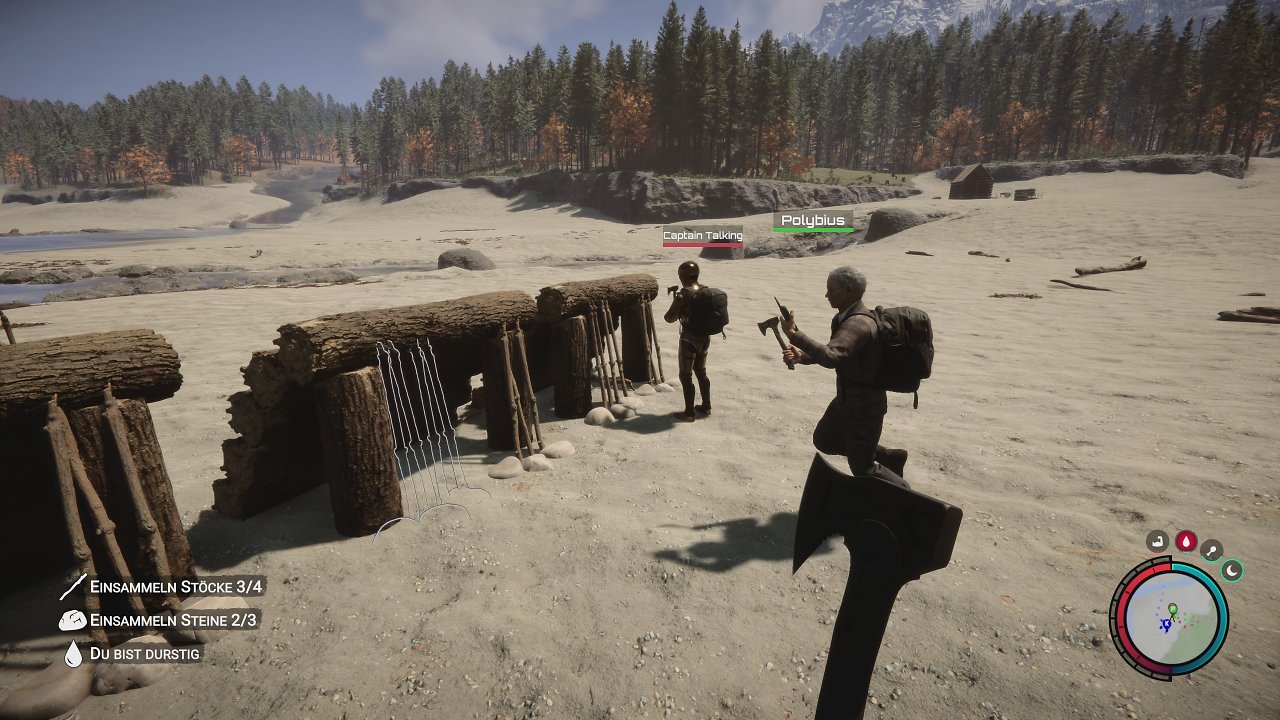 Spieler baut Hütte