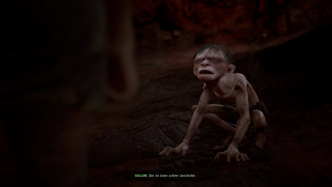 Gollum kneift die Augen zu und sagt "Das ist keine schöne Geschichte".