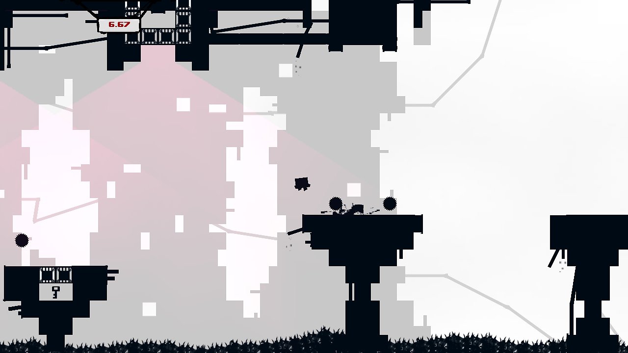 Manchmal ist die Optik in Levels von Super Meat Boy auf Silhouetten beschränkt.