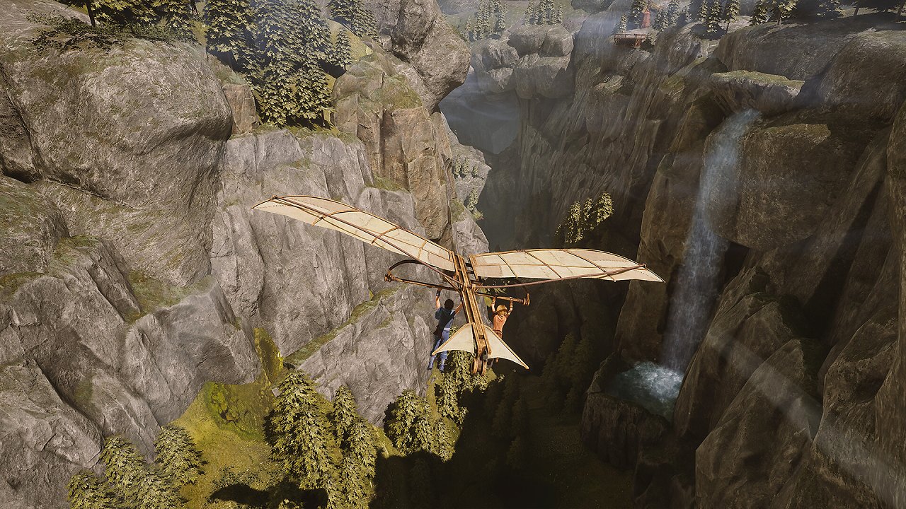 Die Brüder fliegen mit einer Art Flugmaschine.