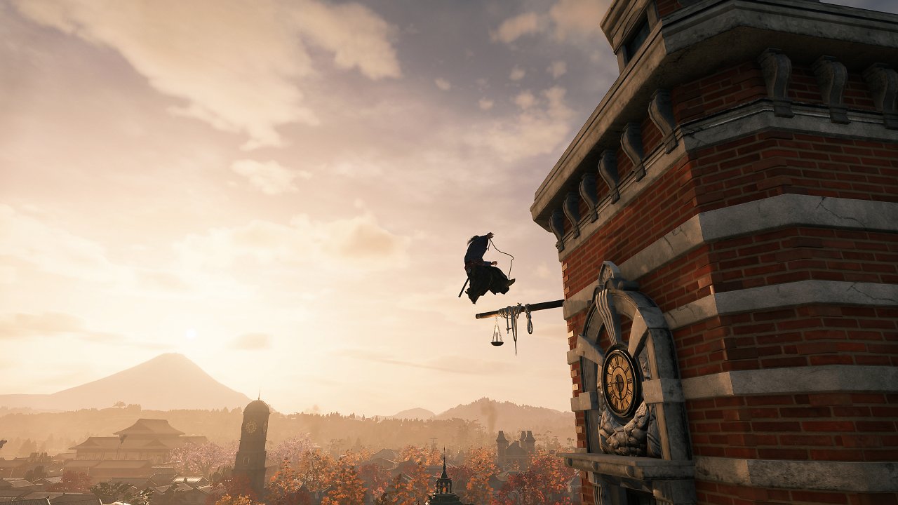 Der Spieler klettert einen Turm empor.