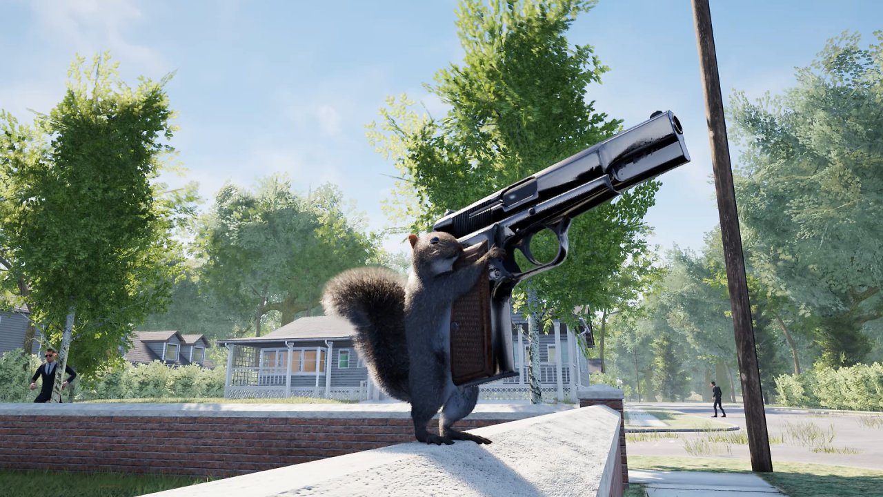 Eichhörnchen zielt mit einer Waffe