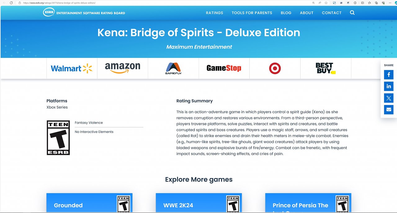 Das Jugendschutzrating für Kena - Bridge of Spirits Deluxe Edition für Xbox Series